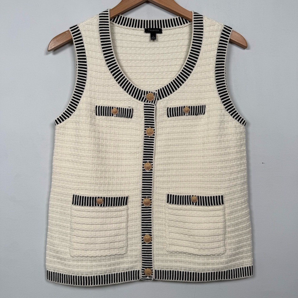 TALBOTS PLAITED TRIM SWEATER VEST, SIZE S, LIKE NEW!